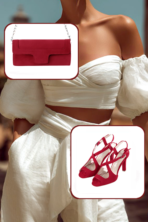 Women's cardinal red elegant cross straps sandals. Round toe. High slim heel - Worn view
